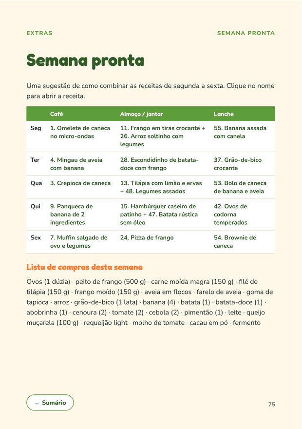Página Semana pronta com lista de compras